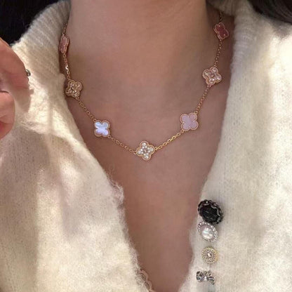 [Amore Jewelry]CLOVER 10 MOTIFS DIAMOND PINK MOP NECKLACE