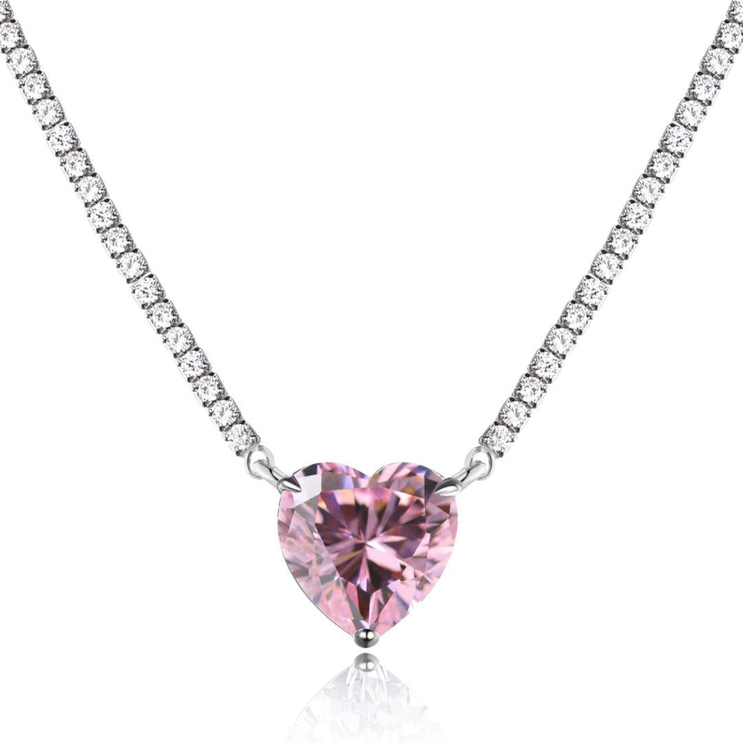 [Amore Jewelry]8.0 Carat Versatile Colorful Sweet Heart-Shaped Tennis Necklace