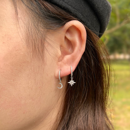 [Amore Jewelry]Star and Moon Asymmetric Earrings