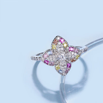 [Amore Jewelry]Luxurious Colorful Flower Shape Banquet Ring