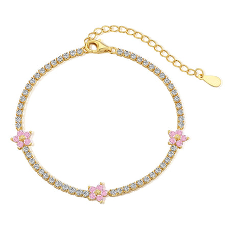 [Amore Jewelry]Sparkling Flower Shape Tennis Bracelet