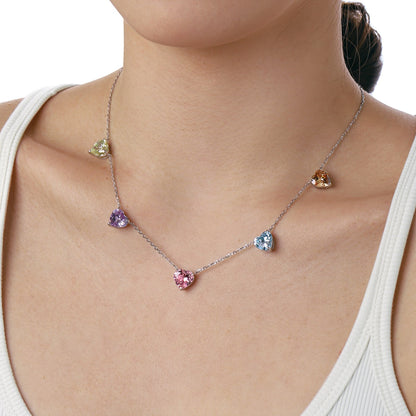 [Amore Jewelry]Sparkling Colorful Heart Cut Necklace