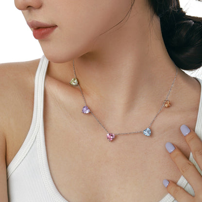 [Amore Jewelry]Sparkling Colorful Heart Cut Necklace