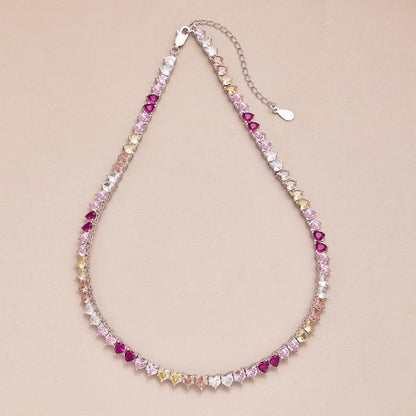 [Amore Jewelry]Sparkling Colorful Full Heart Tennis Necklace