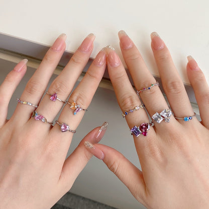 [Amore Jewelry]Radiant Colorful Round Cut Daily Ring