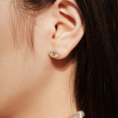 [Amore Jewelry]Blue Devil Eyes Hollow Stud Earrings