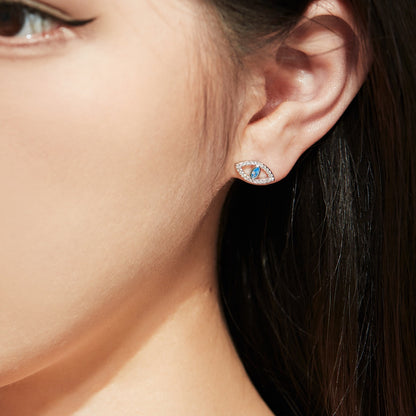 [Amore Jewelry]Blue Devil Eyes Hollow Stud Earrings