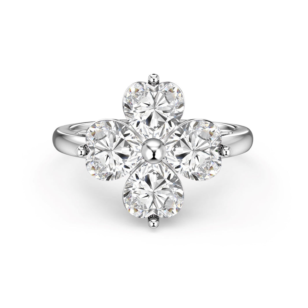 [Amore Jewelry]Heart-shaped Four-Leaf Clover Ball Ring
