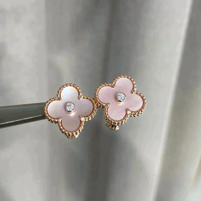 [Amore Jewelry]CLOVER MEDIUM 1 MOTIFS  PINK MOP DIAMOND EARRINGS