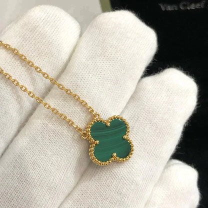 [Amore Jewelry]CLOVER 15MM MALACHITE SINGLE FLOWER  NECKLACE