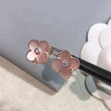 [Amore Jewelry]CLOVER MEDIUM 1 MOTIFS  PINK MOP DIAMOND EARRINGS