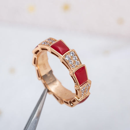 [Amore Jewelry]SERPENTI RING PINK GOLD CARNELIAN DIAMOND PAVED 4MM