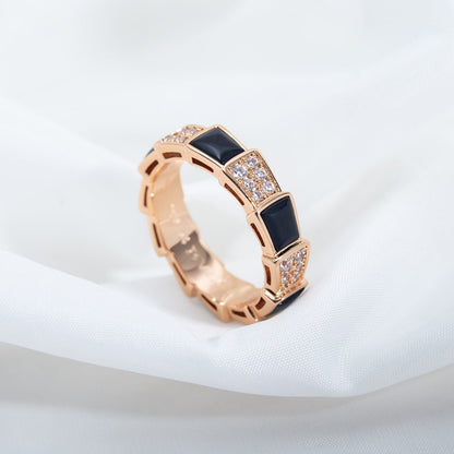 [Amore Jewelry]SERPENTI RING PINK GOLD BLACK MOP DIAMOND PAVED 4MM
