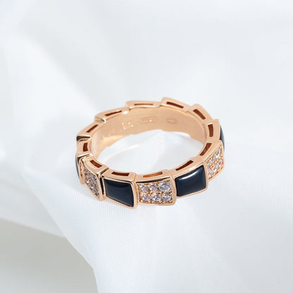 [Amore Jewelry]SERPENTI RING PINK GOLD BLACK MOP DIAMOND PAVED 4MM