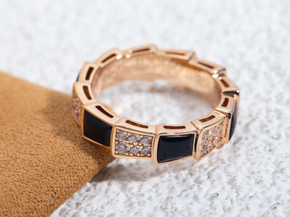 [Amore Jewelry]SERPENTI RING PINK GOLD BLACK MOP DIAMOND PAVED 4MM