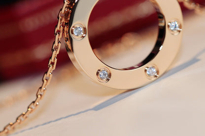 [Amore Jewelry]LOVE NECKLACE 16MM 6 DIAMONDS PINK GOLD