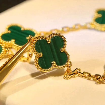 [Amore Jewelry]CLOVER 5 MOTIFS MALACHITE BRACELET