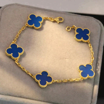 [Amore Jewelry]CLOVER 5 MOTIFS BLUE AGATE BRACELET