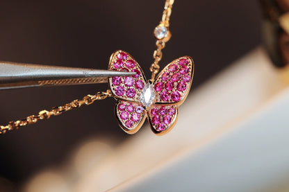 [Amore Jewelry]BUTTERFLY RED DIAMOND ROSE GOLD NECKLACE