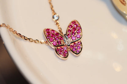 [Amore Jewelry]BUTTERFLY RED DIAMOND ROSE GOLD NECKLACE