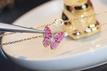[Amore Jewelry]BUTTERFLY RED DIAMOND ROSE GOLD NECKLACE