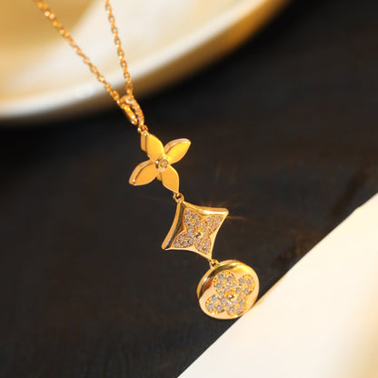 [Amore Jewelry]STAR AND SUN DIAMOND PINK GOLD NECKLACE