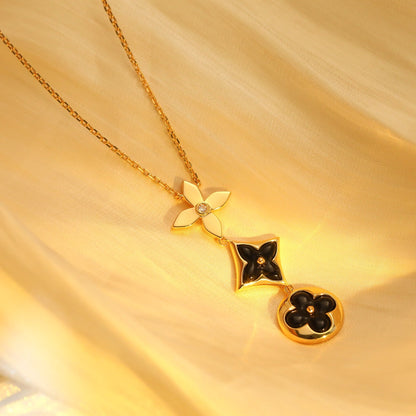 [Amore Jewelry]STAR AND SUN ONYX PINK GOLD NECKLACE