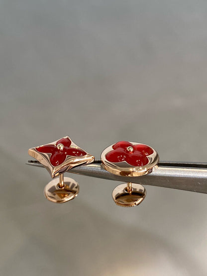 [Amore Jewelry]STAR AND SUN PINK GOLD CARNELIAN STUD EARRINGS