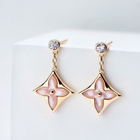[Amore Jewelry]DOUBLE STAR PINK GOLD MOP DROP EARRINGS