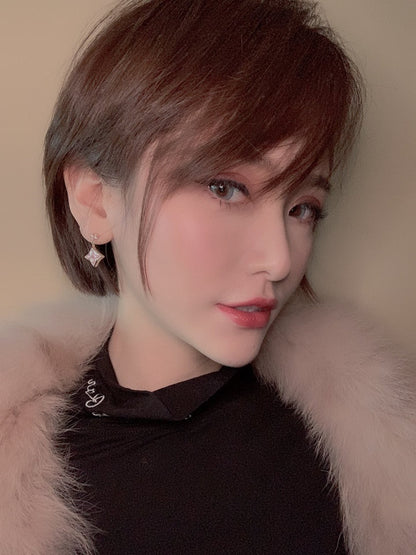 [Amore Jewelry]DOUBLE STAR PINK GOLD MOP DROP EARRINGS