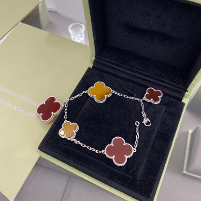 [Amore Jewelry]CLOVER 5 MOTIFS SIVLER CARNELIAN TIGER EYE BRACELET