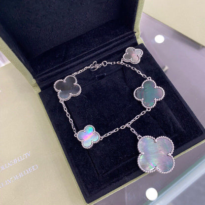 [Amore Jewelry]CLOVER 5 MOTIFS SIVLER DARK MOP BRACELET