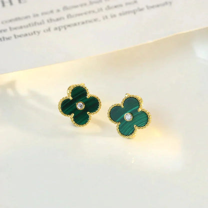 [Amore Jewelry]CLOVER MEDIUM 1 MOTIFS MALACHITE DIAMOND EARRINGS