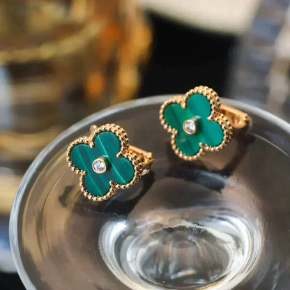 [Amore Jewelry]CLOVER MEDIUM 1 MOTIFS MALACHITE DIAMOND EARRINGS