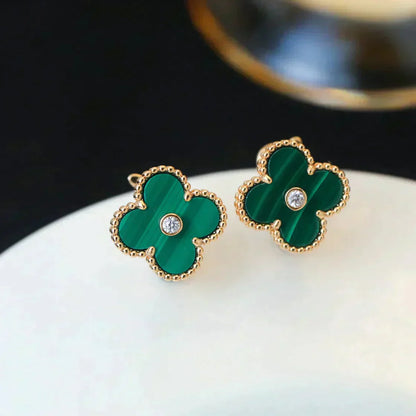 [Amore Jewelry]CLOVER MEDIUM 1 MOTIFS MALACHITE DIAMOND EARRINGS