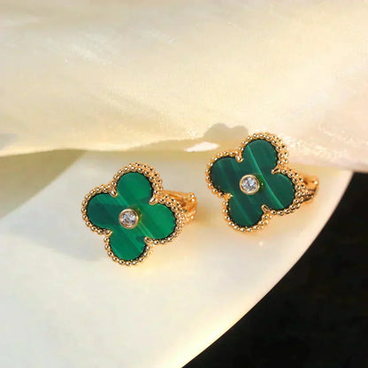 [Amore Jewelry]CLOVER MEDIUM 1 MOTIFS MALACHITE DIAMOND EARRINGS
