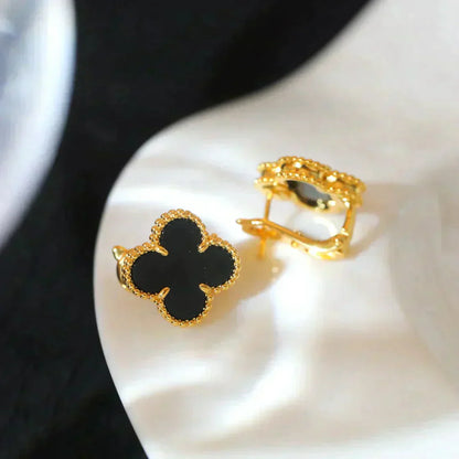 [Amore Jewelry]CLOVER MEDIUM 1 MOTIFS  ONYX STUD EARRINGS