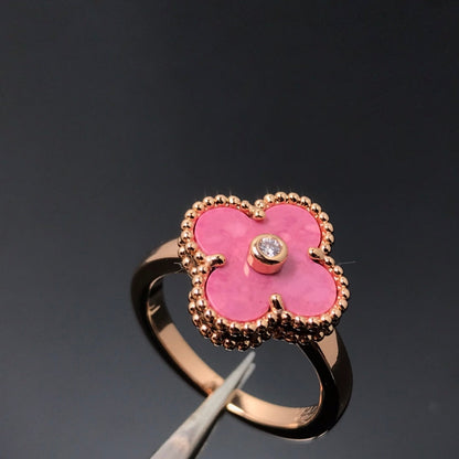 [Amore Jewelry]CLOVER RHODONITE ROSE GOLD RING