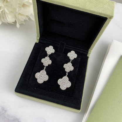 [Amore Jewelry]CLOVER 3 MOTIF DIAMOND SILVER DROP EARRINGS