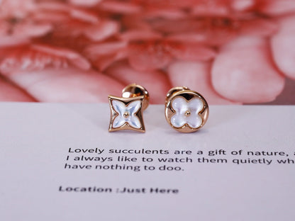 [Amore Jewelry]STAR AND SUN PINK GOLD MOP STUD EARRINGS