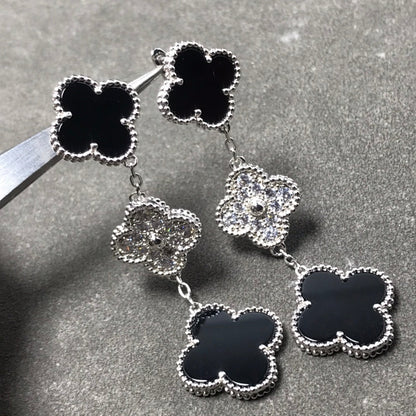[Amore Jewelry]CLOVER 3 MOTIF DIAMOND ONYX SILVER EARRINGS