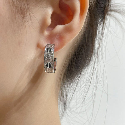 [Amore Jewelry]LOVE CERAMIC DIAMOND PAVED SILVER EARRINGS