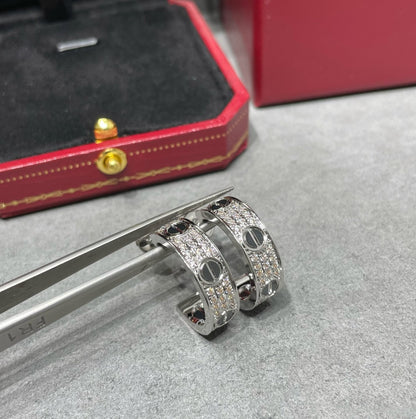 [Amore Jewelry]LOVE CERAMIC DIAMOND PAVED SILVER EARRINGS