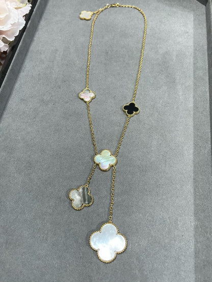 [Amore Jewelry]CLOVER 6 MOTIF MOP ONYX GOLD NECKLACE