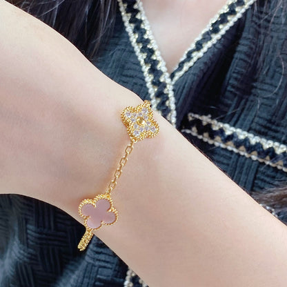 [Amore Jewelry]CLOVER 5 MOTIF DIAMOND PINK MOP PINK GOLD BRACELET