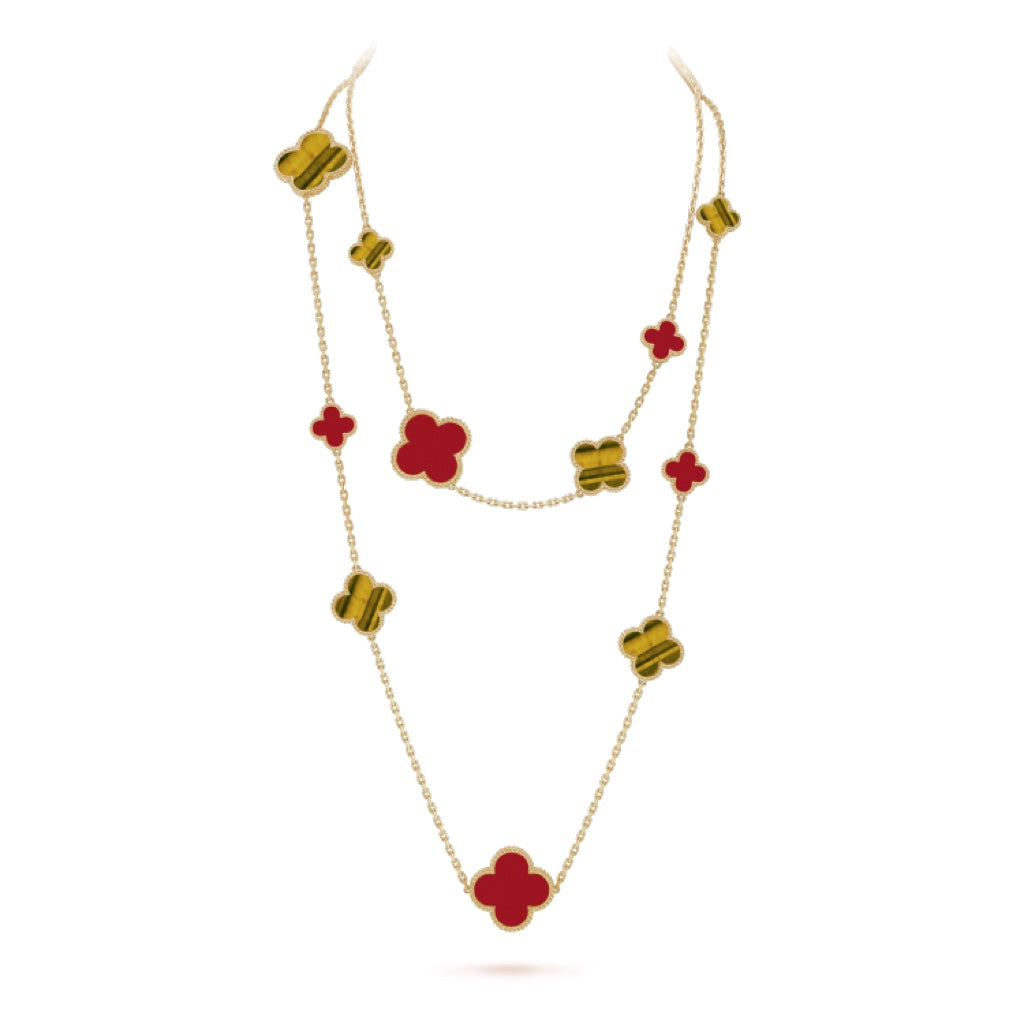 [Amore Jewelry]CLOVER 16 MOTIF CARNELIAN TIGER EYE ROSE GOLD NECKLACE