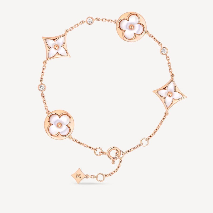 [Amore Jewelry]STAR AND SUN 4 MOTIF WHITE MOP PINK GOLD BRACELET