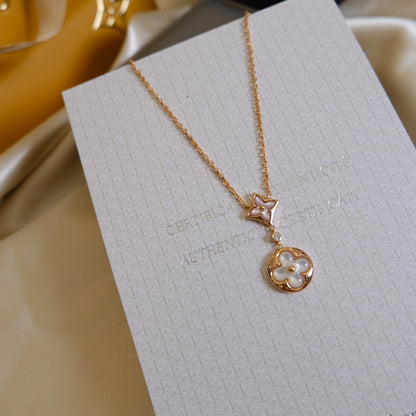 [Amore Jewelry]STAR AND SUN WHITE MOP 2 MOTIF PINK GOLD NECKLACE