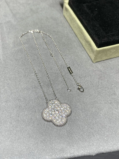 [Amore Jewelry]CLOVER 25MM LARGE PENDANT DIAMOND PAVED SILVER NECKLACE