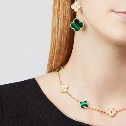 [Amore Jewelry]CLOVER 10 MOTIFS MALACHITE DIAMOND NECKLACE
